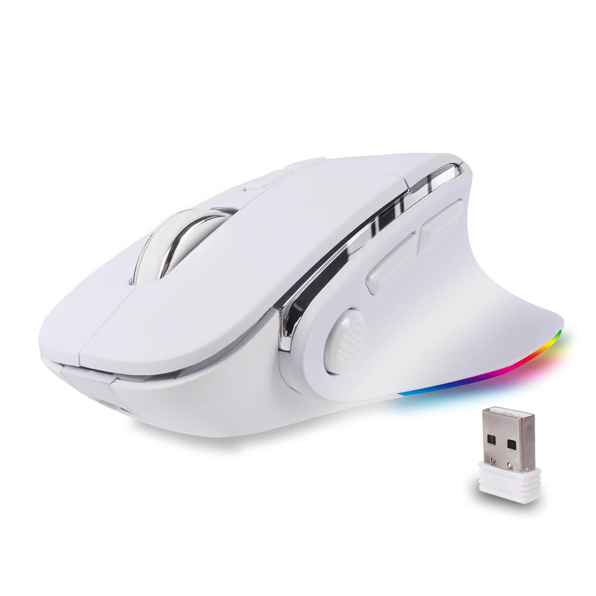 Ergonomic Mouse,Bluetooth Vertical Wireless Mouse,Led Rechargeable Optical Computer Mice, Portable(Bt5.2 Or Usb 2.4Ghz) Dual Mod