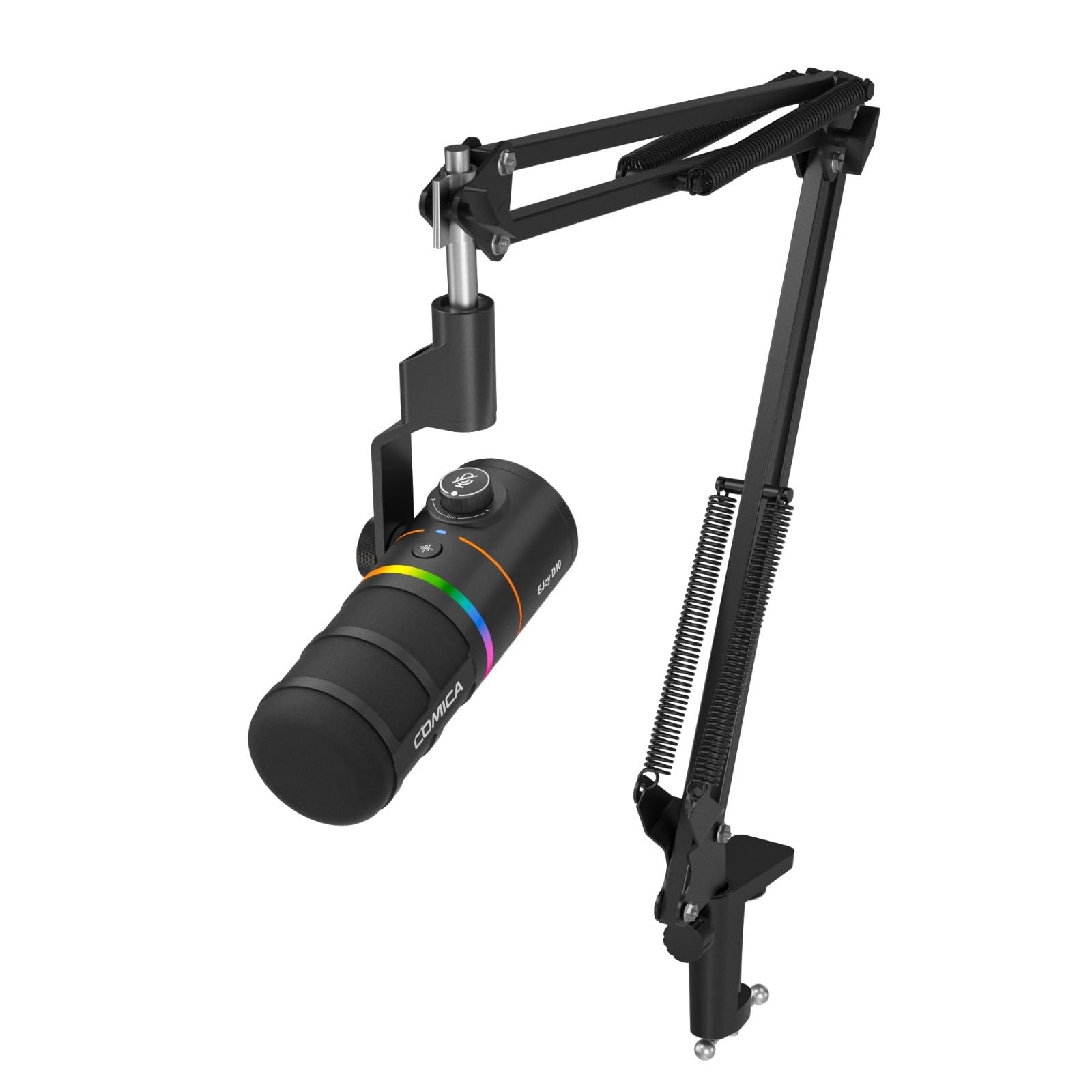 COMICA EJoy D10 A XLR USB Dynamic Microphone with Boom Arm Stand for Gaming/Live Streaming/TikTok/Podcast Recording,with RGB Lig