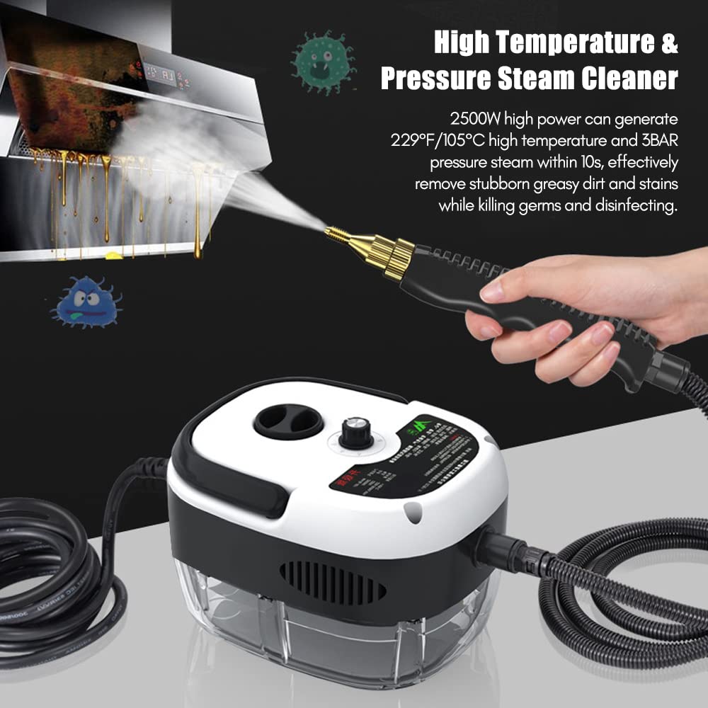 2500W Portable Handheld Steam Cleaner, High Temperature Pressurized Steam Cleaning Machine With Brush Heads For Kitchen Furnitur