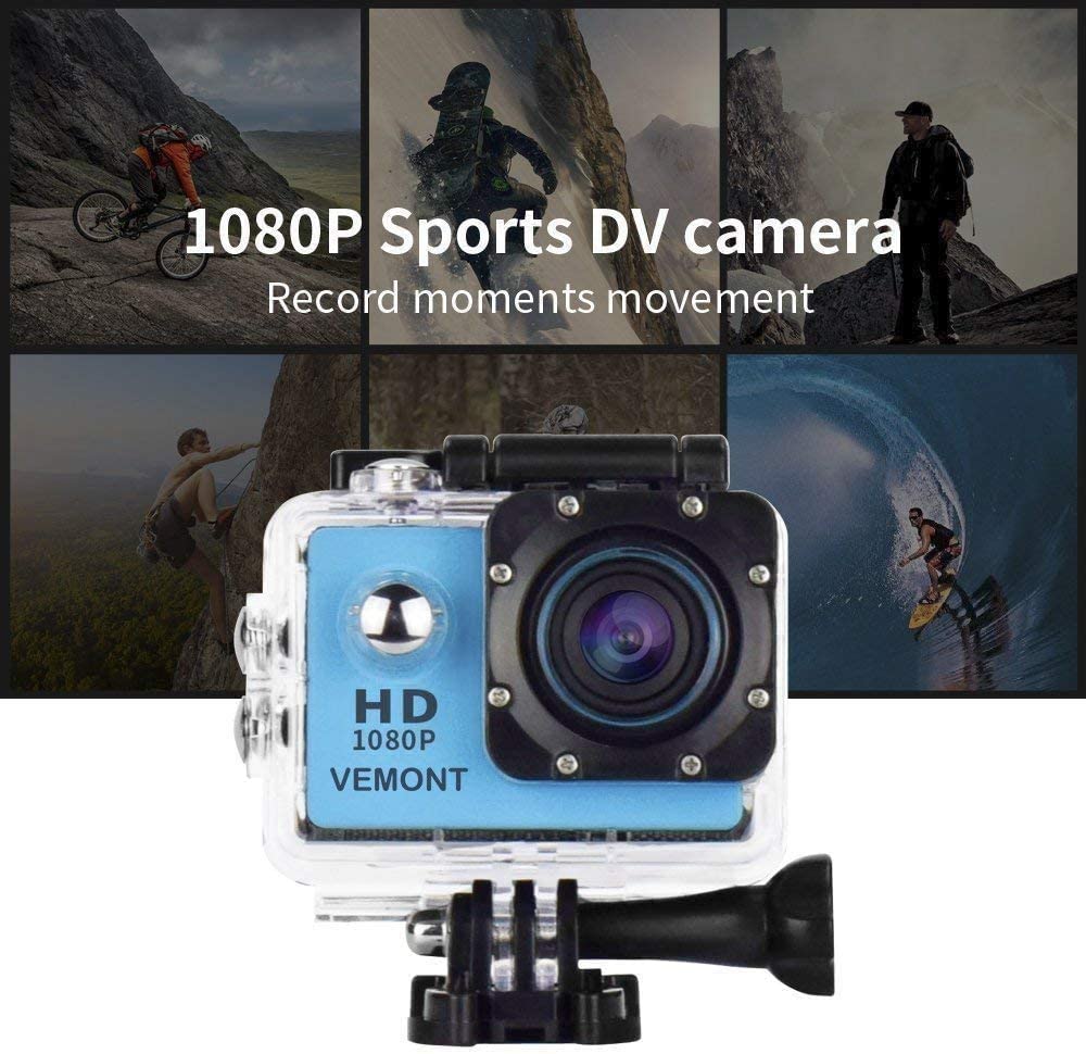 Vemont Action Camera, 1080P 12Mp Sports Camera Full Hd 2.0 Inch Action Cam 30M/98Ft Underwater Waterproof Camera With Mounting Accessories Kit