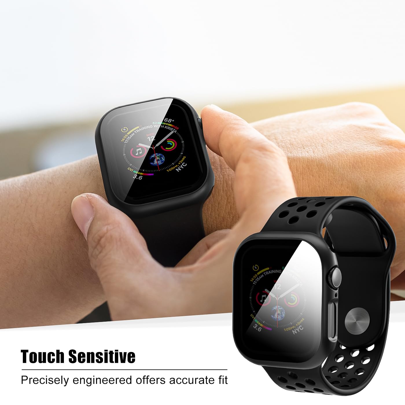 Kuyubminyr 2 Pack Privacy Case For Apple Watch Screen Protector, Anti Spy Tempered Glass Film Apple Watch Cover Hard Pc Case Bum