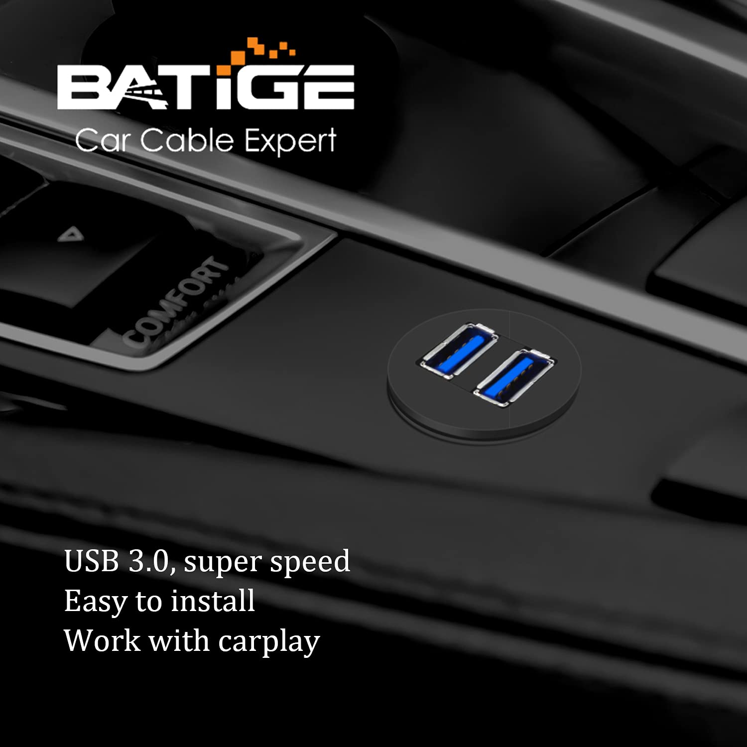 Batige 2 Ports Dual Usb 3.0 Male To Usb 3.0 Female Aux Flush Mount Car Mount Extension Cable For Car Truck Boat Motorcycle Dashboard Panel  6Ft