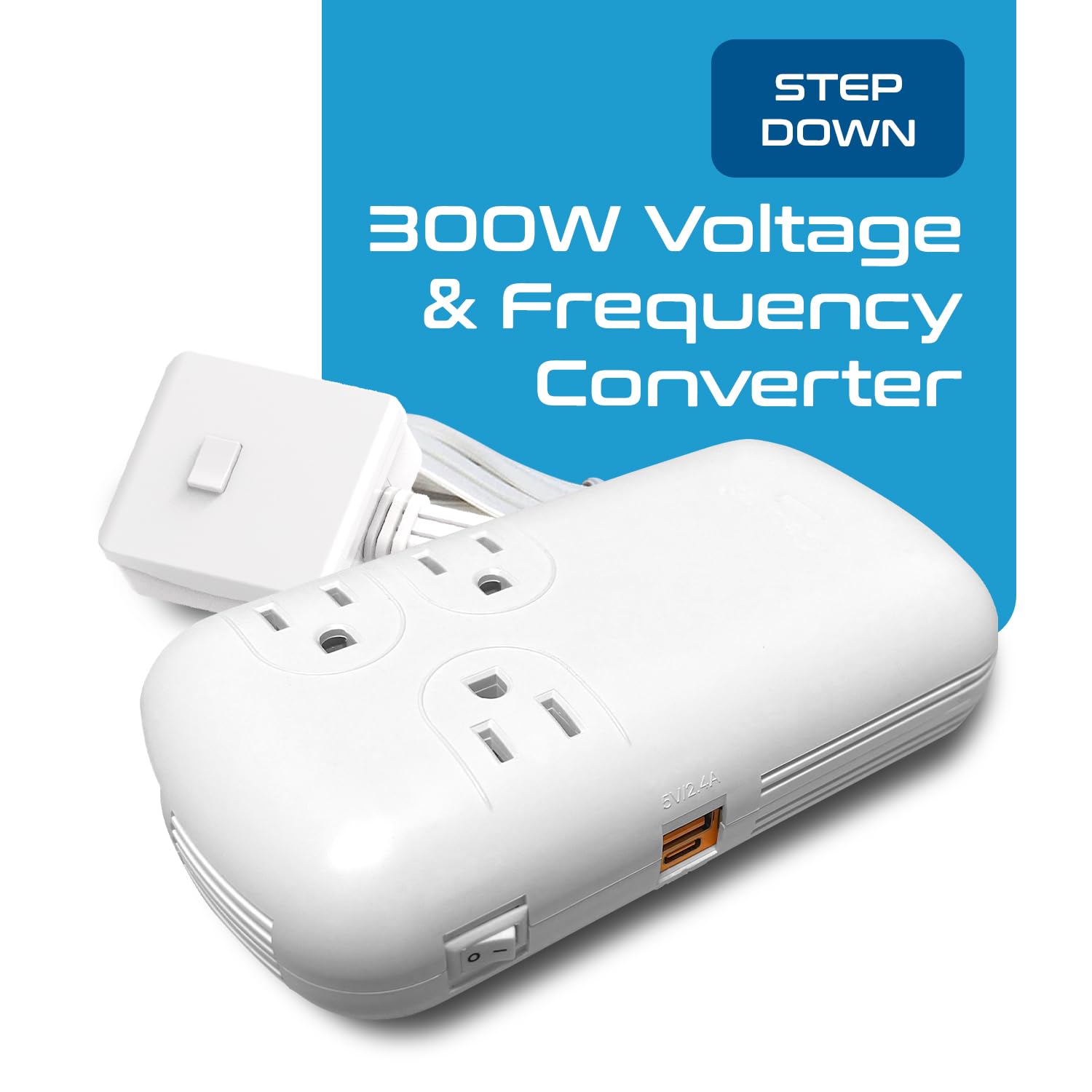 Ceptics 300W Travel Voltage Converter, 220V To 110V 50Hz To 60Hz Step Down For Curling Iron, Straightener, 1 Usb, 1 Usb C 18W, S