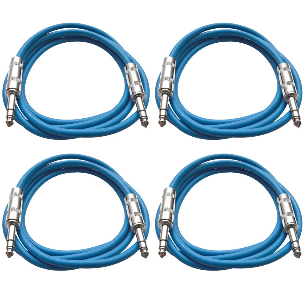 Seismic Audio - Satrx-6-4 Pack Of 6' 1/4'' Trs To 1/4'' Trs Patch Cables - Balanced - 6 Foot Patch Cord - Blue And Blue