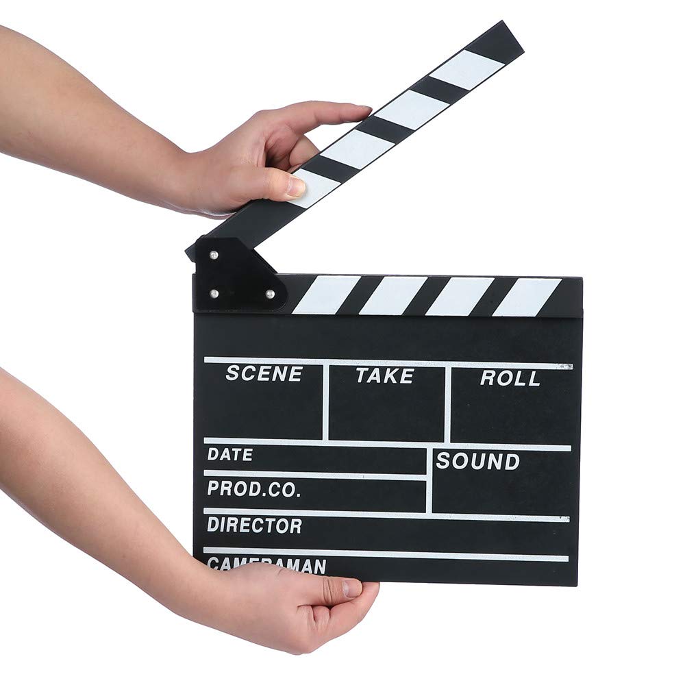 Movie Film Clap Board, Hollywood Clapper Board Wooden Film Movie Clapboard Accessory With Black & White, 12''X11'' Give Away Whi