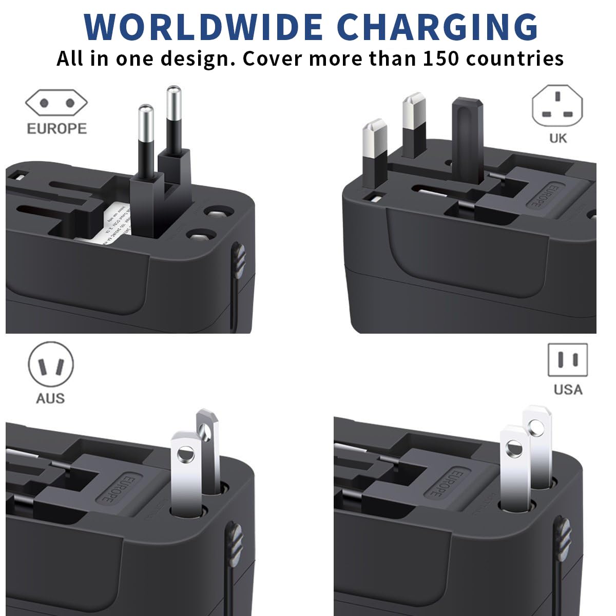 Travel Adapter, Universal All In One Worldwide Travel Adapter Power Converters Wall Charger Ac Power Plug Adapter With Dual Usb