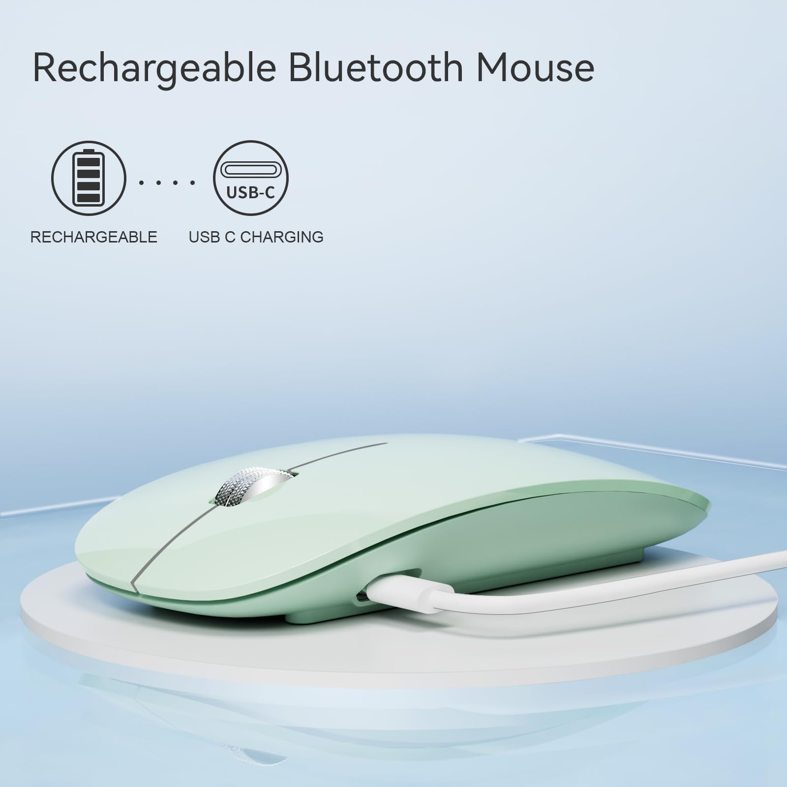 Tenmos M18 Bluetooth Mouse, Usb C Rechargeable Wireless Mouse, Triple Mode (Dual Bluetooth+Usb) Computer Silent Mice Portable With Usb Receiver And Type C Adapter For Laptop/Macbook/Ipad/Pc   Green