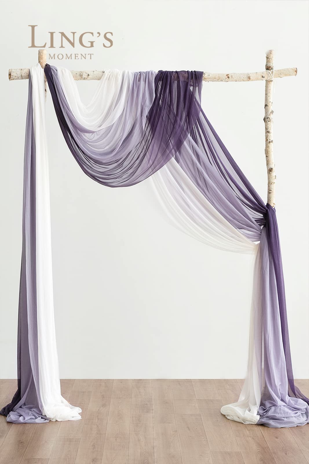 Ling'S Moment Easy Hanging Wedding Arch Chiffon Drape 3 Panels Purple 26.5Ft X 30'' W White Fabric For Wedding Ceremony Receptio