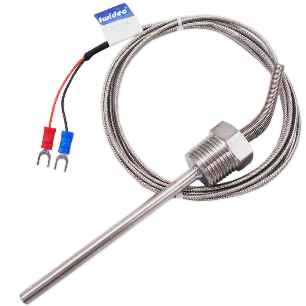 Twidec/2M Npt 1/2''Inch (6X100Mm) Pipe Thread Temperature Sensor Probe Two Wire Temperature Controller (0~600?) 304 Stainless St