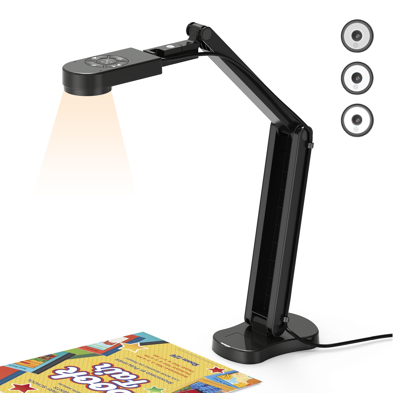 Thustar 8Mp Document Camera & Webcam 4K With Dual Microphones, Usb Visualiser A3 Size, 3 Level Led Lights, Image Invert Function