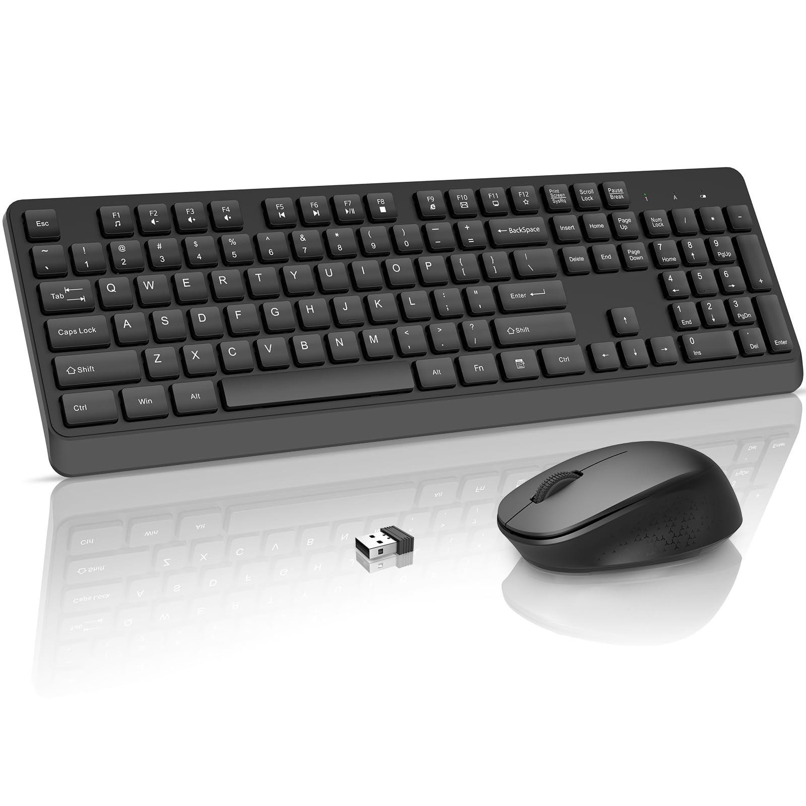 BKA BYA Wireless Keyboard and Mouse Combo,Full Size Quiet Keyboard and Mouse, 2.4GHz USB Receiver, Cordless Silent Keyboard and 