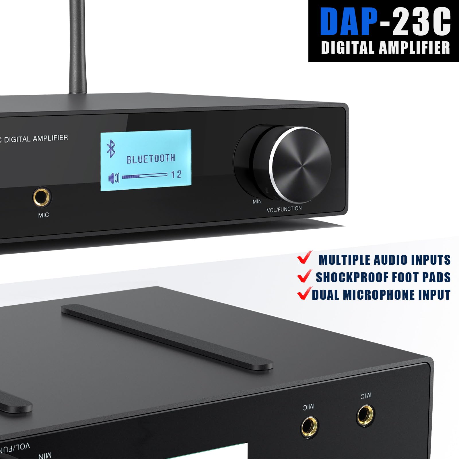 Facmogu Dap 23C 2.1Ch 200W Karaoke Wireless Bluetooth Amplifier Receiver W/Subwoofer Output, Hdmi Arc/Optical/Mic In, Rms 60Wx2 Home Theater Audio Stereo Amp Digital Amplifier Treble/Bass/Echo/Usb/Rca