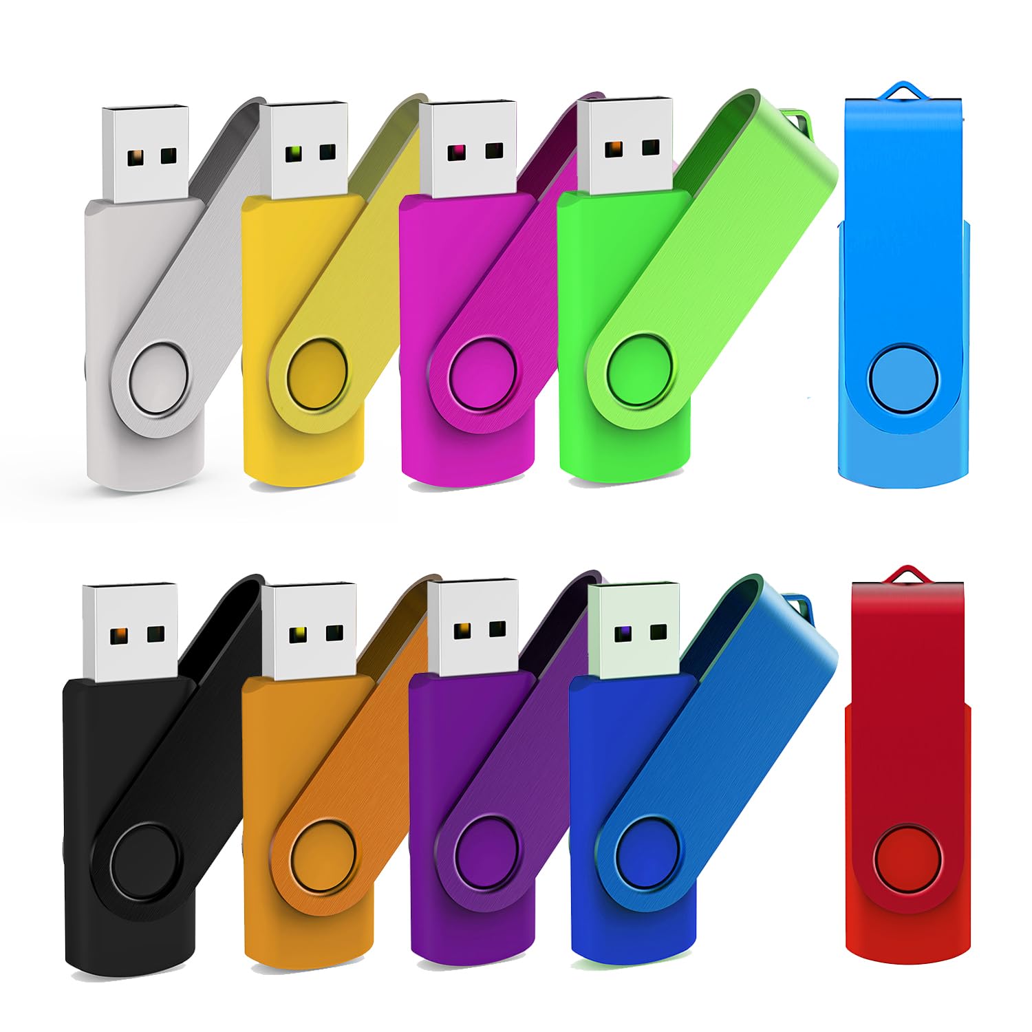 Usb Flash Drive 8Gb 10 Pack, Bulk Usb 2.0 Flash Drives Thumb Drive Swivel Memory Stick Jump Drive Pen Drive Zip Drive