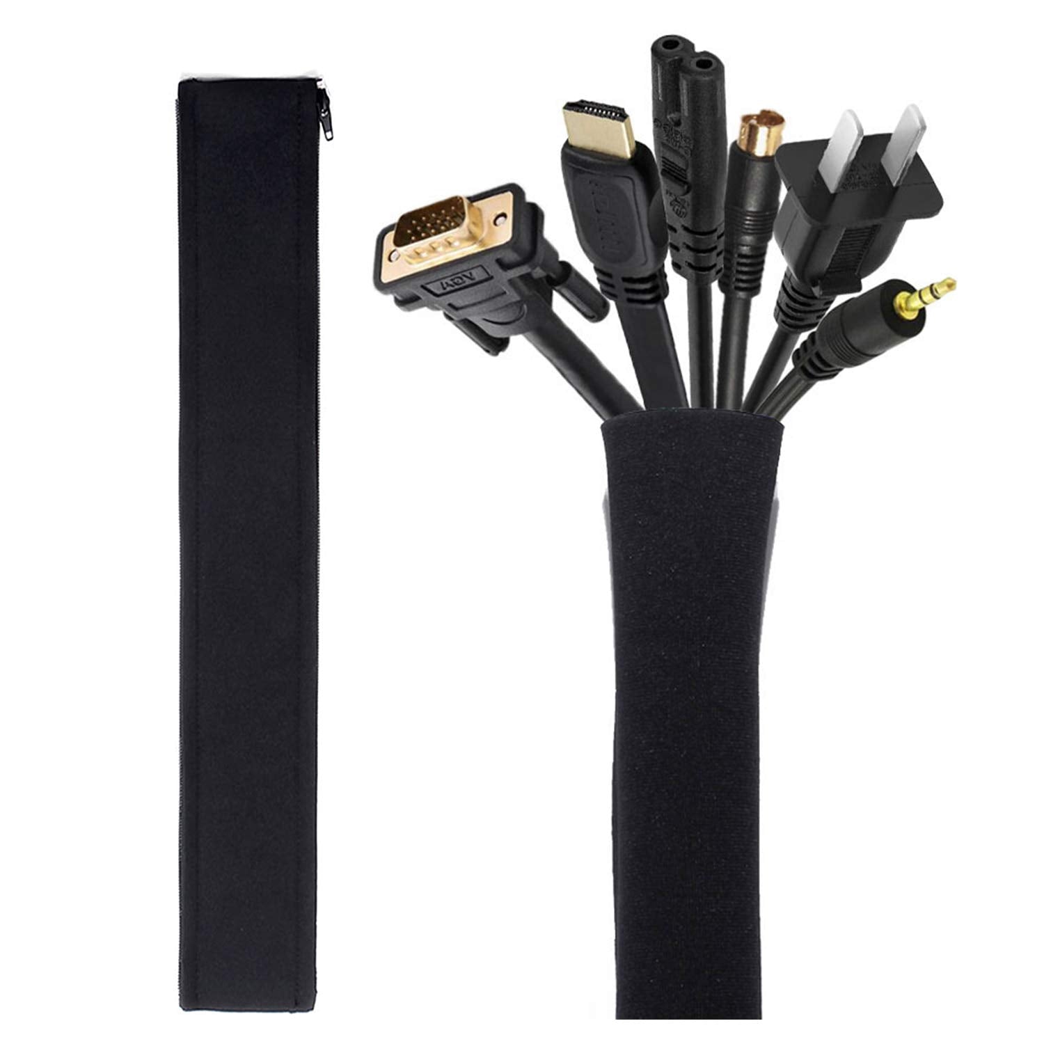 Cable Management Sleeve, Joto Cord Management System For Tv / Computer / Home Entertainment, 40 Inch Flexible Cable Sleeve Wrap
