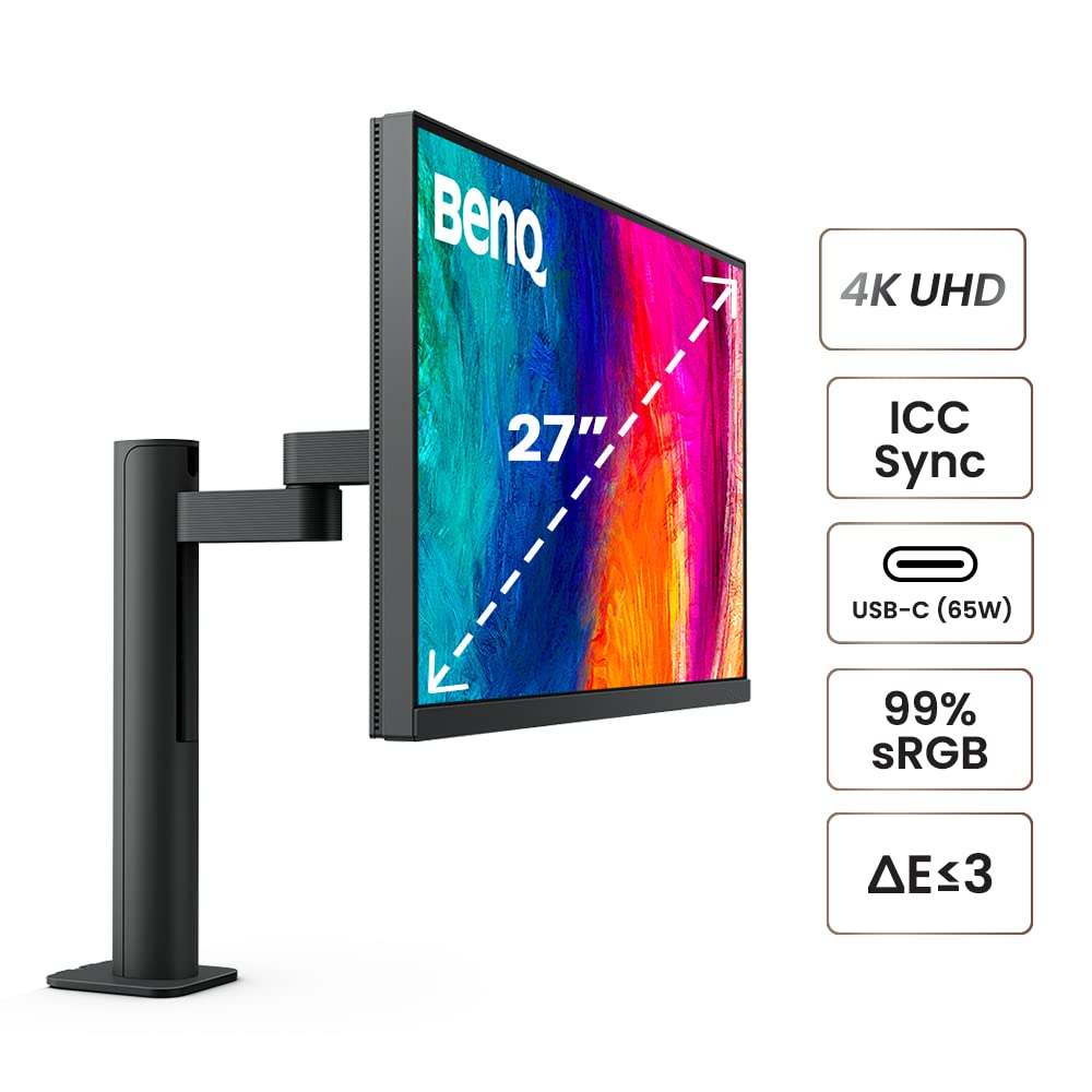 Benq Pd2705Ua Ergo Arm Mac Ready 27'' 4K Uhd | 99% Rec. 709 & Srgb | Ips | Deltae =3 | Icc Sync | Calibration Report | Aqcolor |
