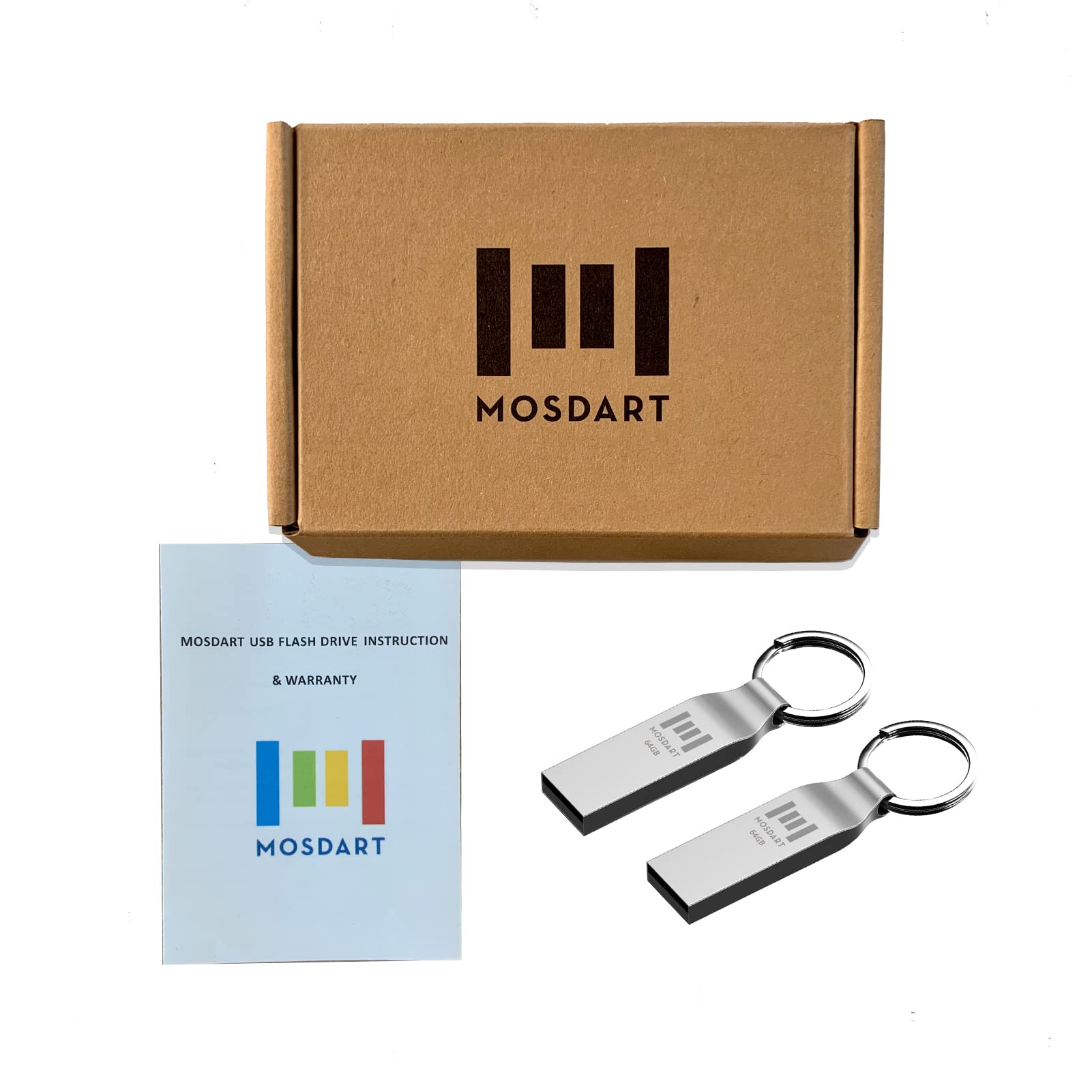 Mosdart 2Pack 64Gb Usb 2.0 Flash Drive Exfat Metal Thumb Drive With Keychain 64 Gb Waterproof Jump Drive 64G Memory Stick For St