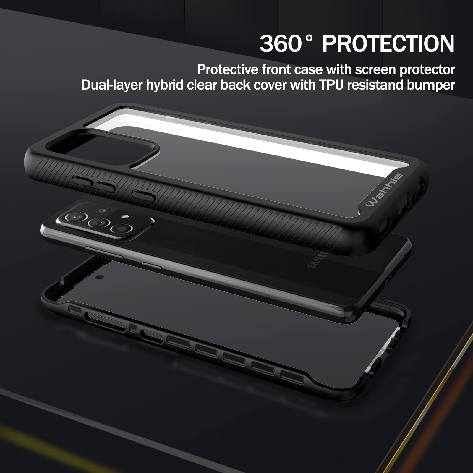 Wahhle Compatible With Samsung Galaxy A52 Case, Built In Screen Protector Full Body Shockproof Slim Fit Bumper Protective Phone
