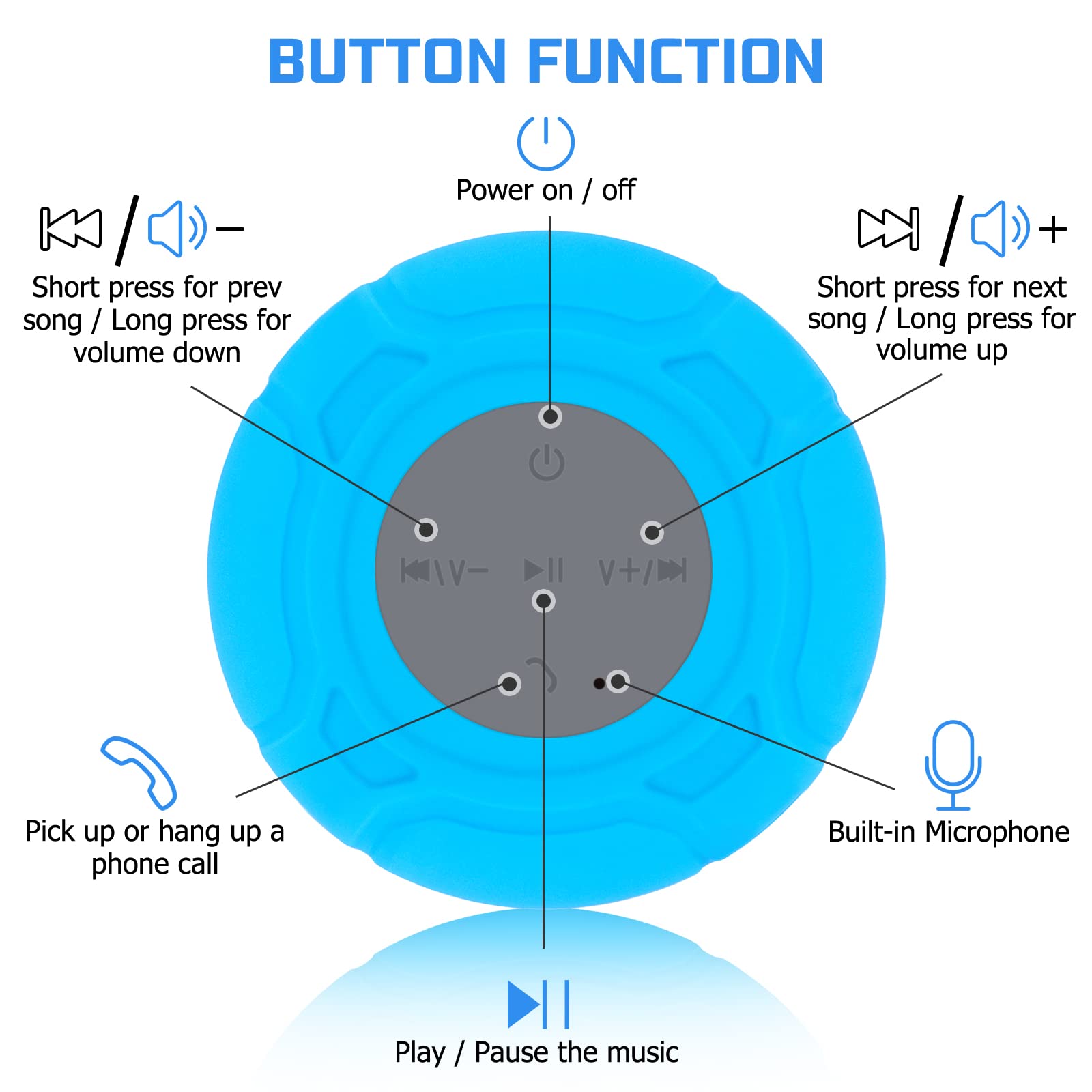 Lukader Waterproof Bluetooth Shower Speaker Portable Wireless Water Resistant Handsfree Speakerphone With Built In Mic