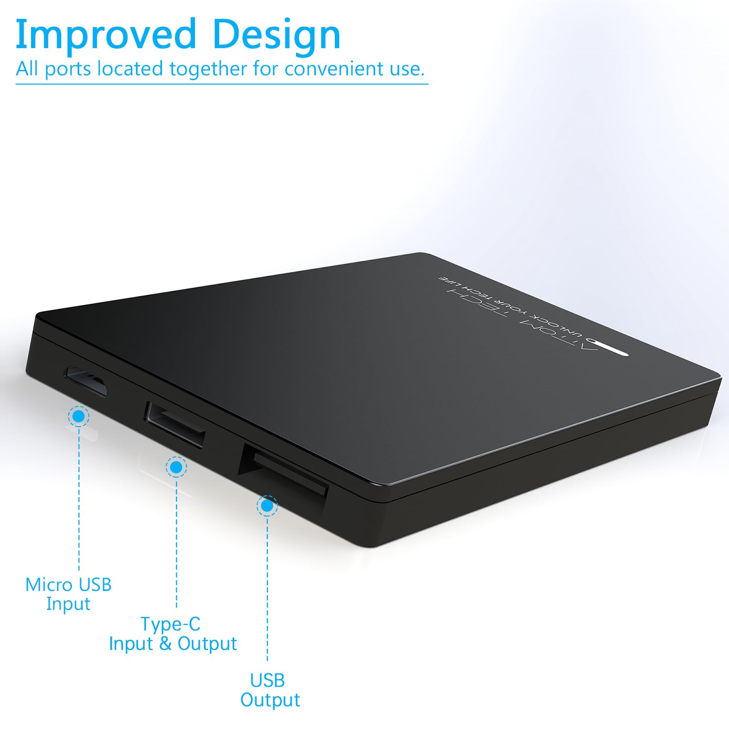 Attom Tech Dual Usb Output Super Slim Power Bank Ultra Thin, Attom Tech 3000Mah Portable Charger Mini External Phone Battery Pac