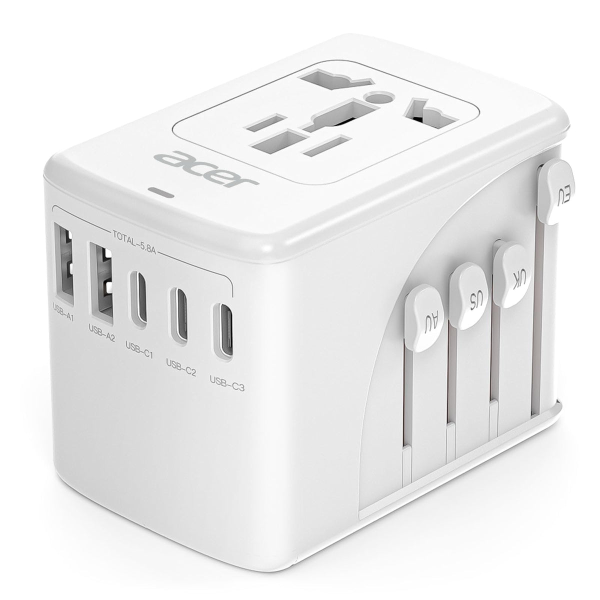 Acer Universal Travel Plug Adapter   International Power Adapter With 5 Usb Ports (3 Usb C) 5.8A, Worldwide Outlet Charger For U