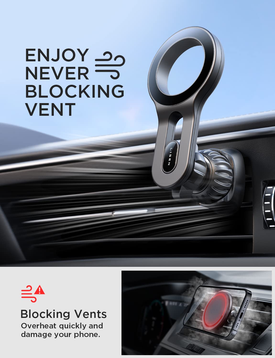 Lisen For Iphone 16 Magsafe Car Mount, [Quick Install] Ultra Magnetic Long Arm Mag Safe Car Phone Holder Vent, Car Accessories F