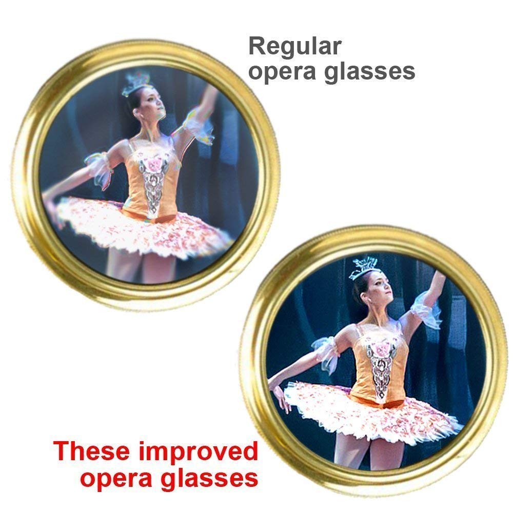 Hqrp Opera Glasses Rose/Pink Pearl With Gold Trim W/Crystal Clear Optic (Cco), Extendable Handle