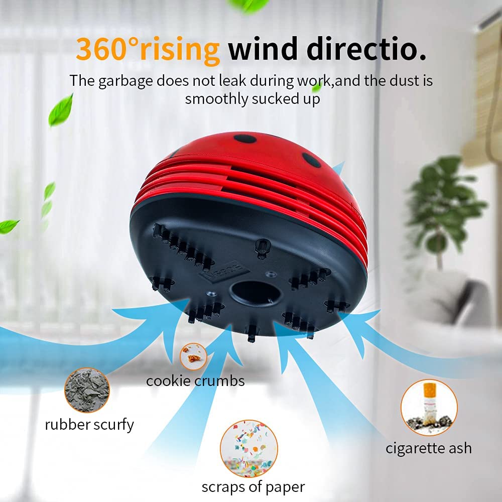 E Ecsem Cute Portable Cartoon Mini Desktop Vacuum Cleaner Table Dust Crumb Sweeper(Red#002)