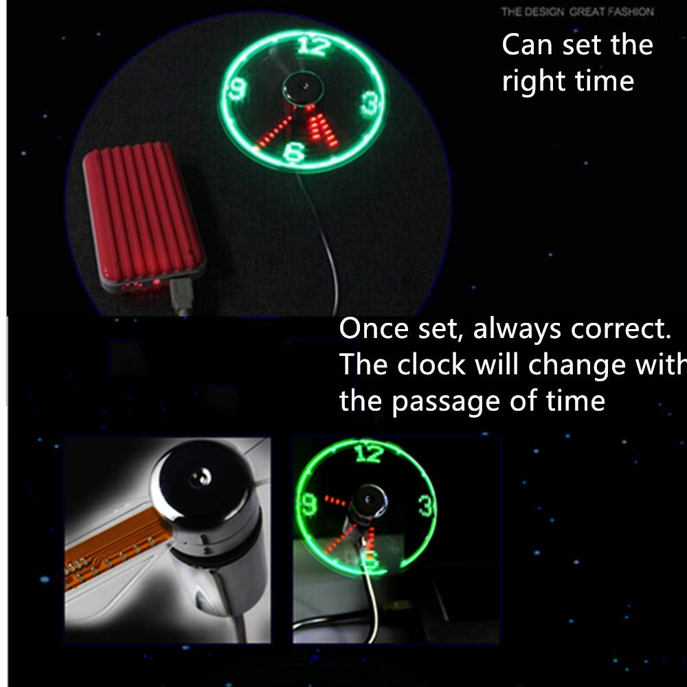 Usb Led Clock Fan 90Mm Usb Powered Portable Mobile Usb Fan With Clock, Led Light Display Time, Mini Gooseneck Fan For Laptop Off