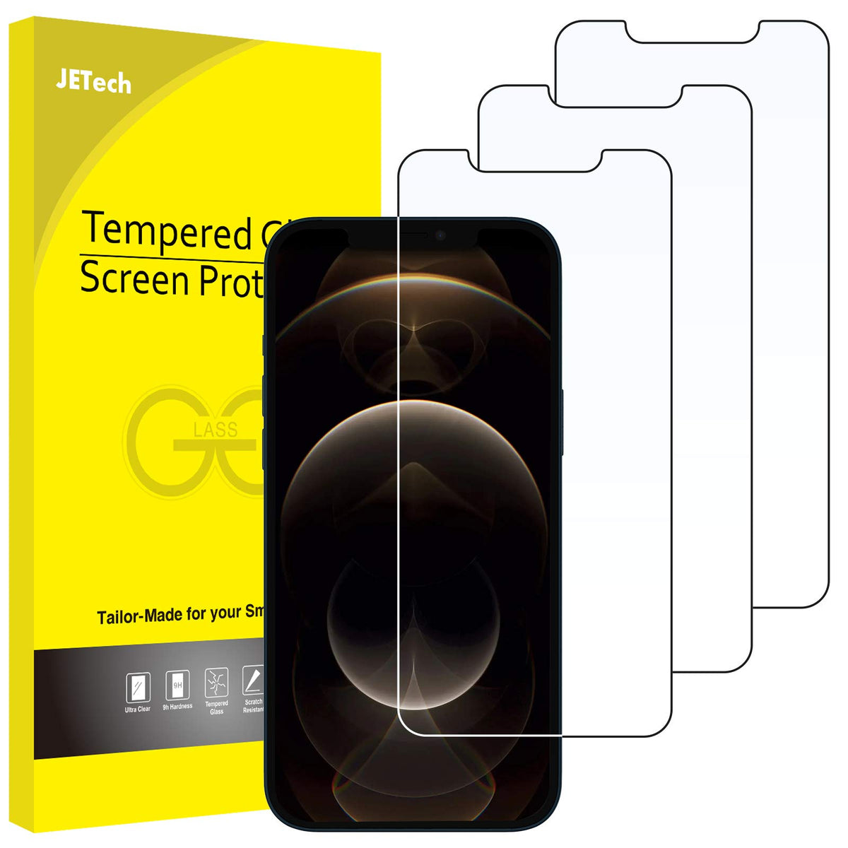 Jetech Screen Protector For Iphone 12 Pro Max 6.7 Inch, Tempered Glass Film, 3 Pack