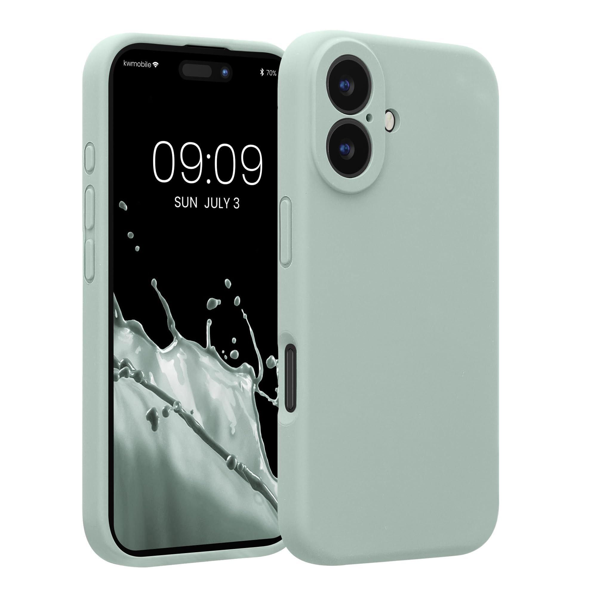 kwmobile Case Compatible with Apple iPhone 16 Case - Slim TPU Silicone Phone Cover - Soft Touch Finish - Cool Mint