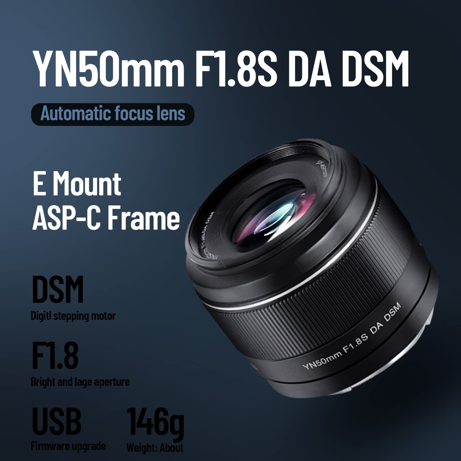 Yongnuo Yn50Mm F1.8S Lens, 50Mm F1.8 Larege Aperture, Aps-C Standard Prime E-Mount, Auto Manual Focus Af Mf Usb For Sony Cameras