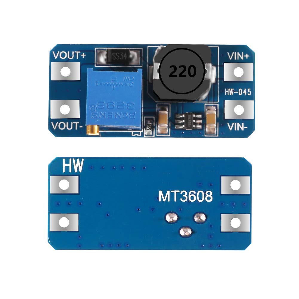 Aitrip 5Pcs Mt3608 Dc Dc Boost Converter 2A Adjustable Step Up Module Voltage Regulator Board Input Voltage 2V 24V To 5V 28V Out