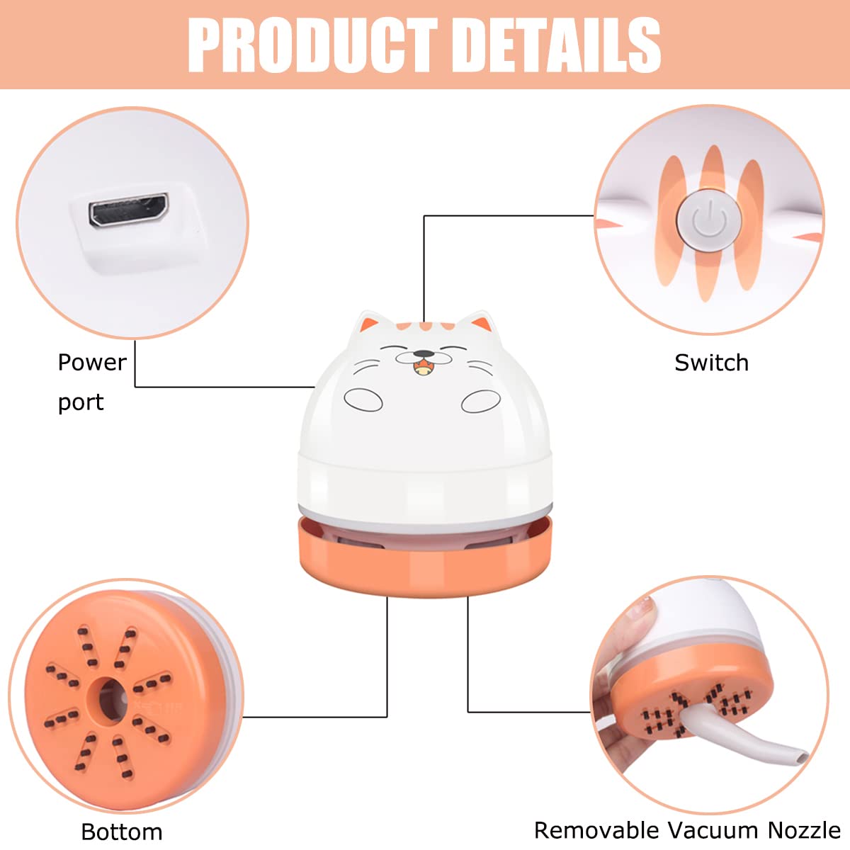 Yunyilan Mini Desktop Vacuum Cleaner, Portable Usb Vacuum Cleaner For Desk Mini Cute Cartoon Desktop Vacuum For Cleaning Eraser