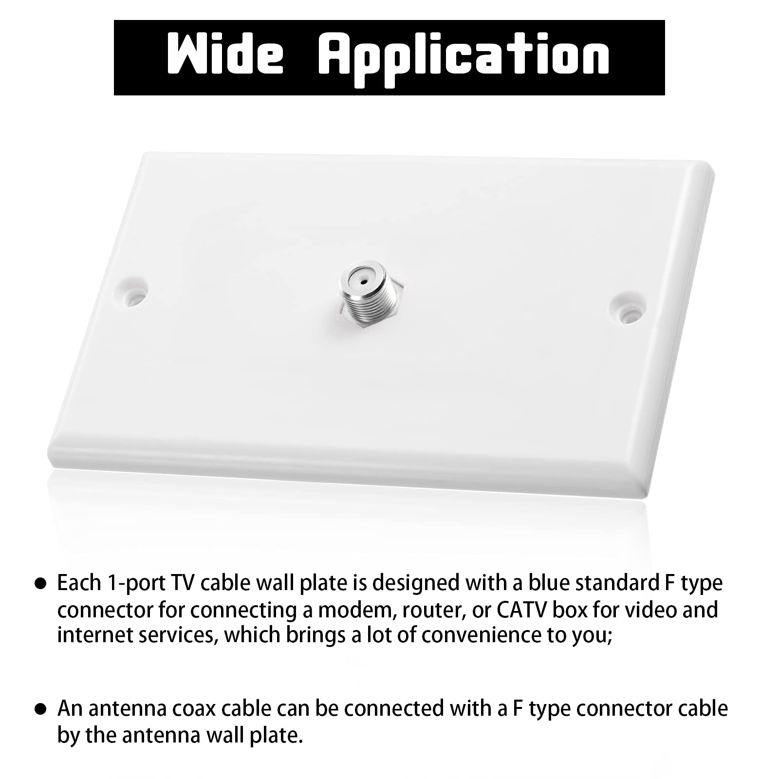 4 Pieces Coax Wall Plate 1 Port Tv Cable Wall Plate F Connector Wall Plate Single Gang Video Wall Jack Wall Plates (White)