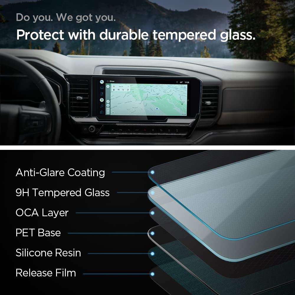 Spigen Tempered Glass Screen Protector [Glastr Slim] Designed For Chevrolet Silverado (2022/2023/2024/2025), Gmc Sierra (2022/2023/2024/2025) 13.4 Inch Dashboard Touchscreen   Matte/Anti Finger Print