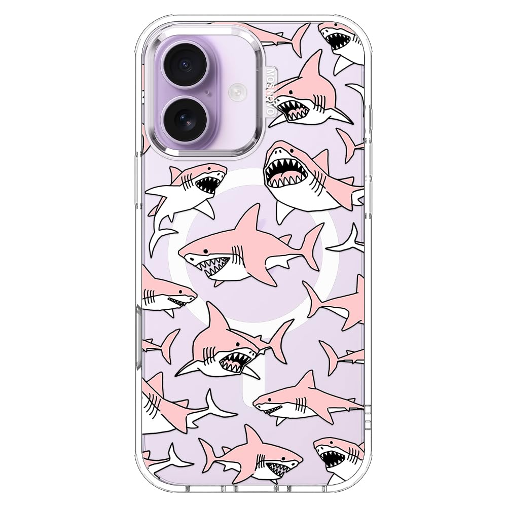 MOSNOVO for iPhone 17 Case | Compatible with Magsafe | Military Grade 6.6ft Drop Tested | Camera Control | Clear with Pink Shark