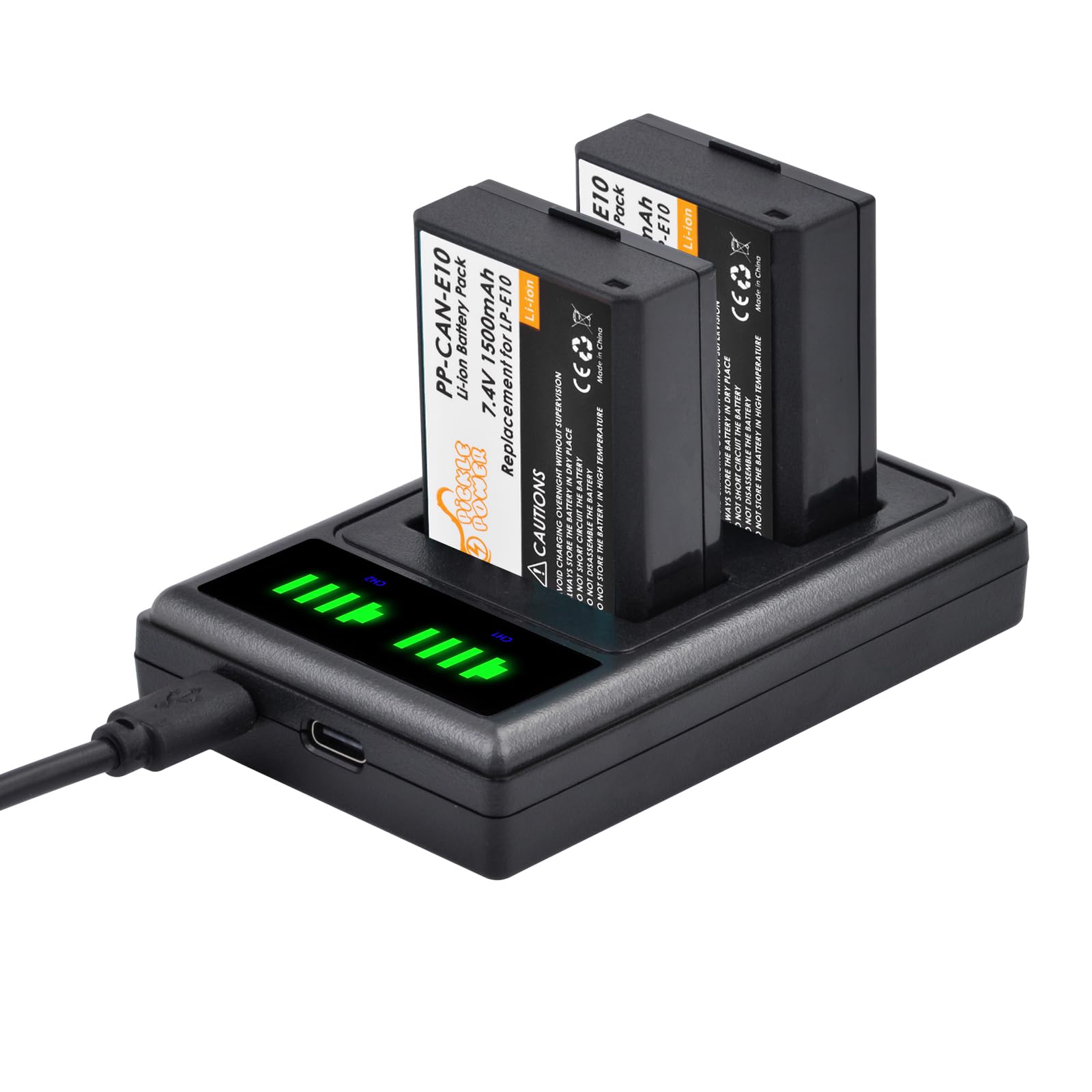 Pickle Power Lp E10 Battery And Led Usb Dual Charger For Canon Eos Rebel T7 T6 T5 T3 T100, Eos 2000D, 3000D, 4000D, 1200D 1100D