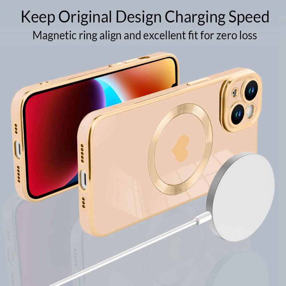Tharlet Magnetic For Iphone 14 Case [Compatible With Magsafe] Cute Love Luxury Plating Edge Bumper Case With Full Camera Lens Ca