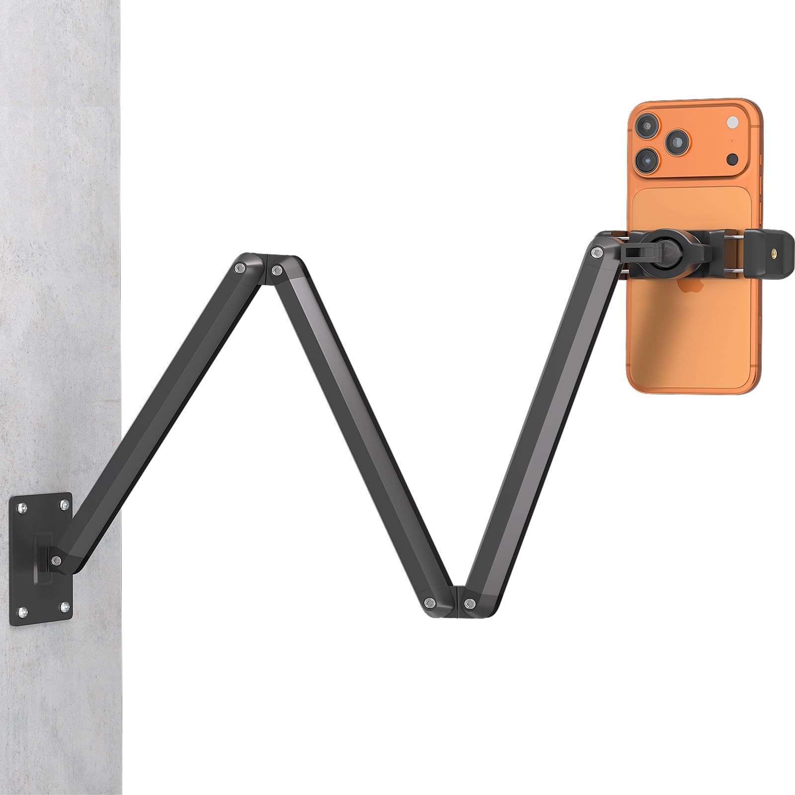 Wall Mount Phone Holder,Phone Holder for Desk Bed,3-Stage Aluminium iPhone Stand,Foldable Extendable Arms Heavy Duty Drilling Ba