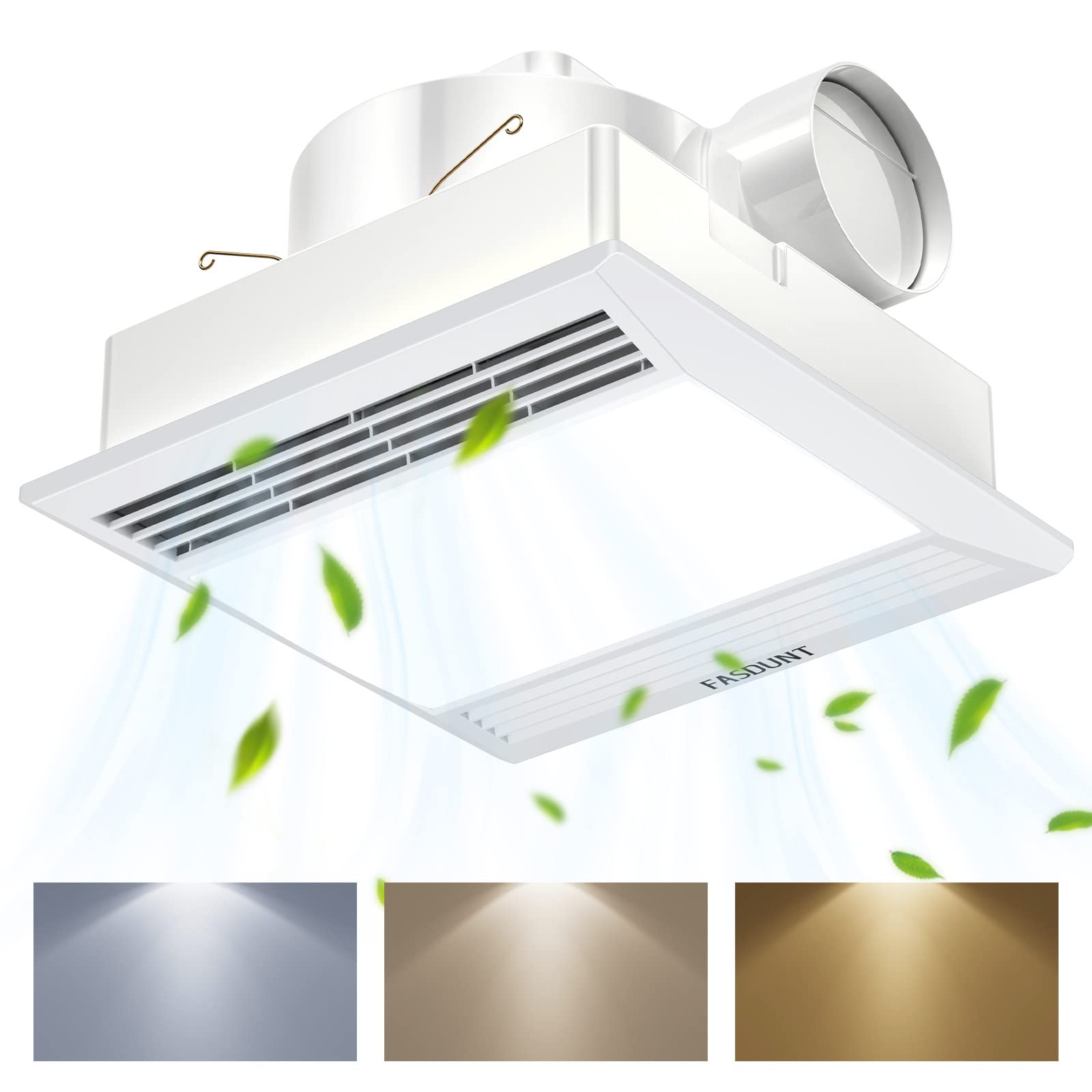 Fasdunt Bathroom Exhaust Fan With Light, 110 Cfm Bathroom Fan With Led Light Combo, 1.0 Sones Quiet Bathroom Vent Fan With Light