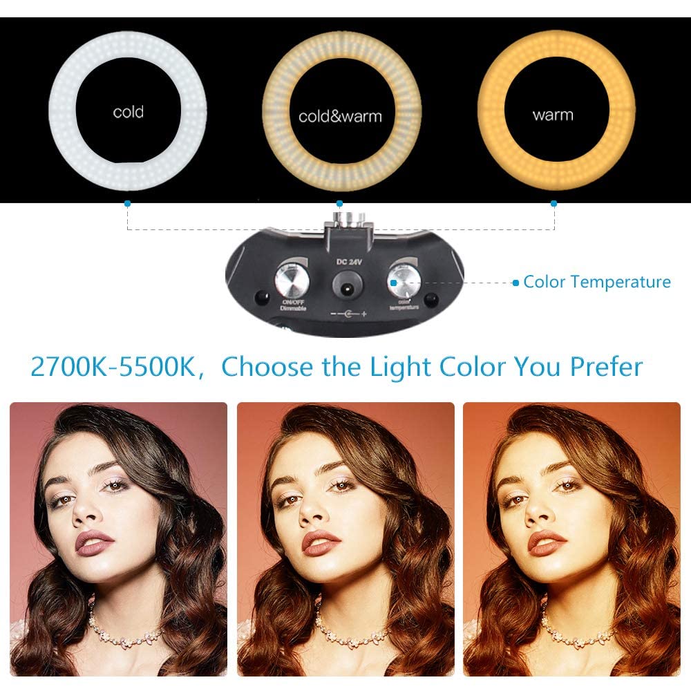 Professional Ring Light With Stand Dimmable Led Ring Light Bi Color Selfie Ring Light For Phone, Makeup Selfie Photography Ring