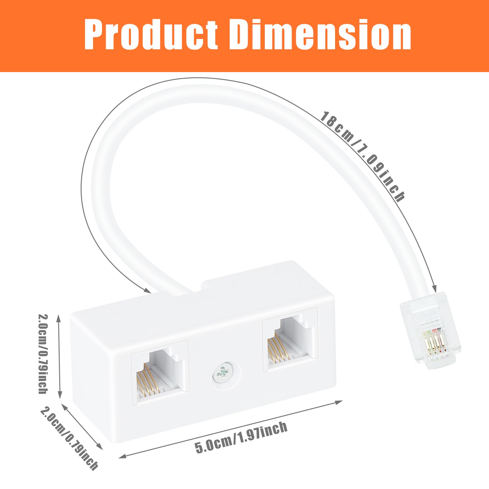 Lativu Phone Splitter For Landline, 2 Pack Phone Line Splitter, White Telephone Splitter 1 In 2 Out, Rj11 6P4C Splitter Male To