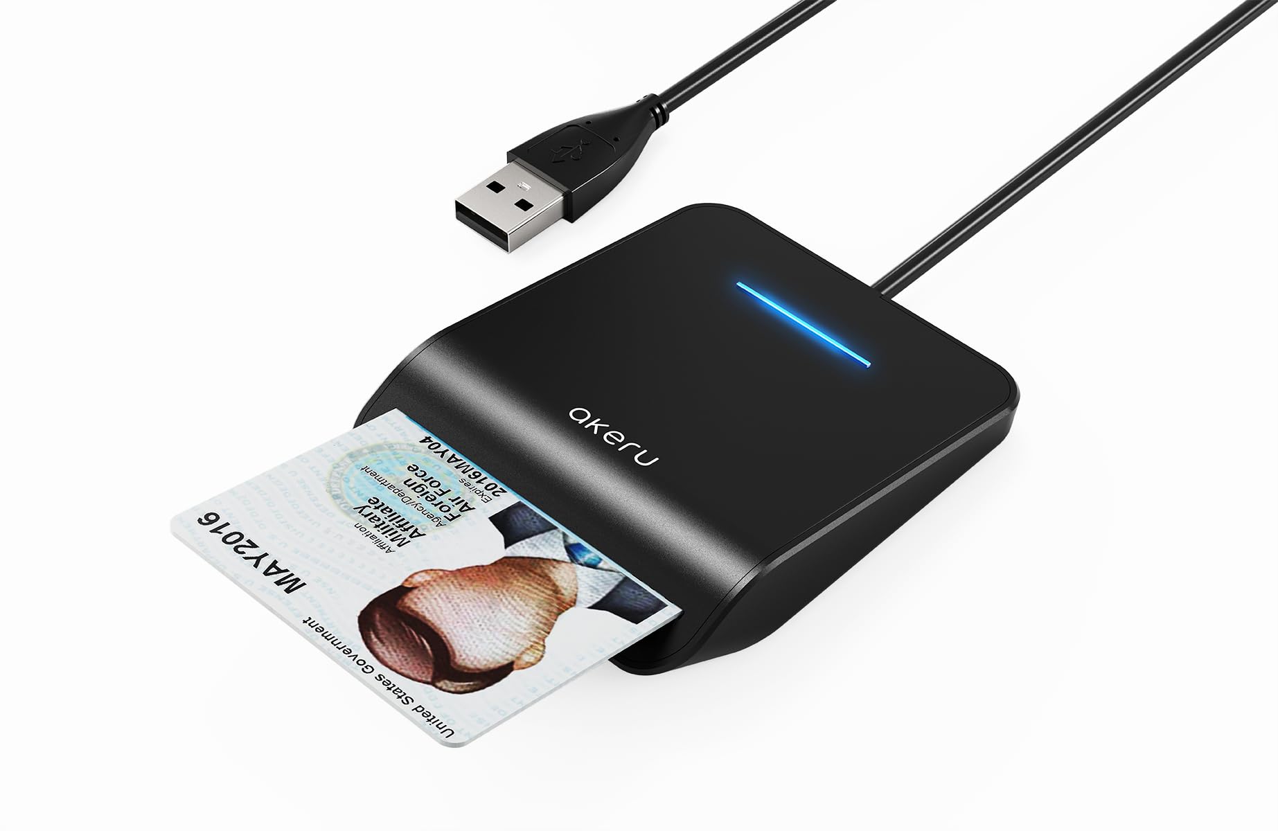Akeru Cac Card Reader With Led Indicator, Dod Military Common Access, (5 Feet Long Cable). Universal Compatibility, Compact Piv 