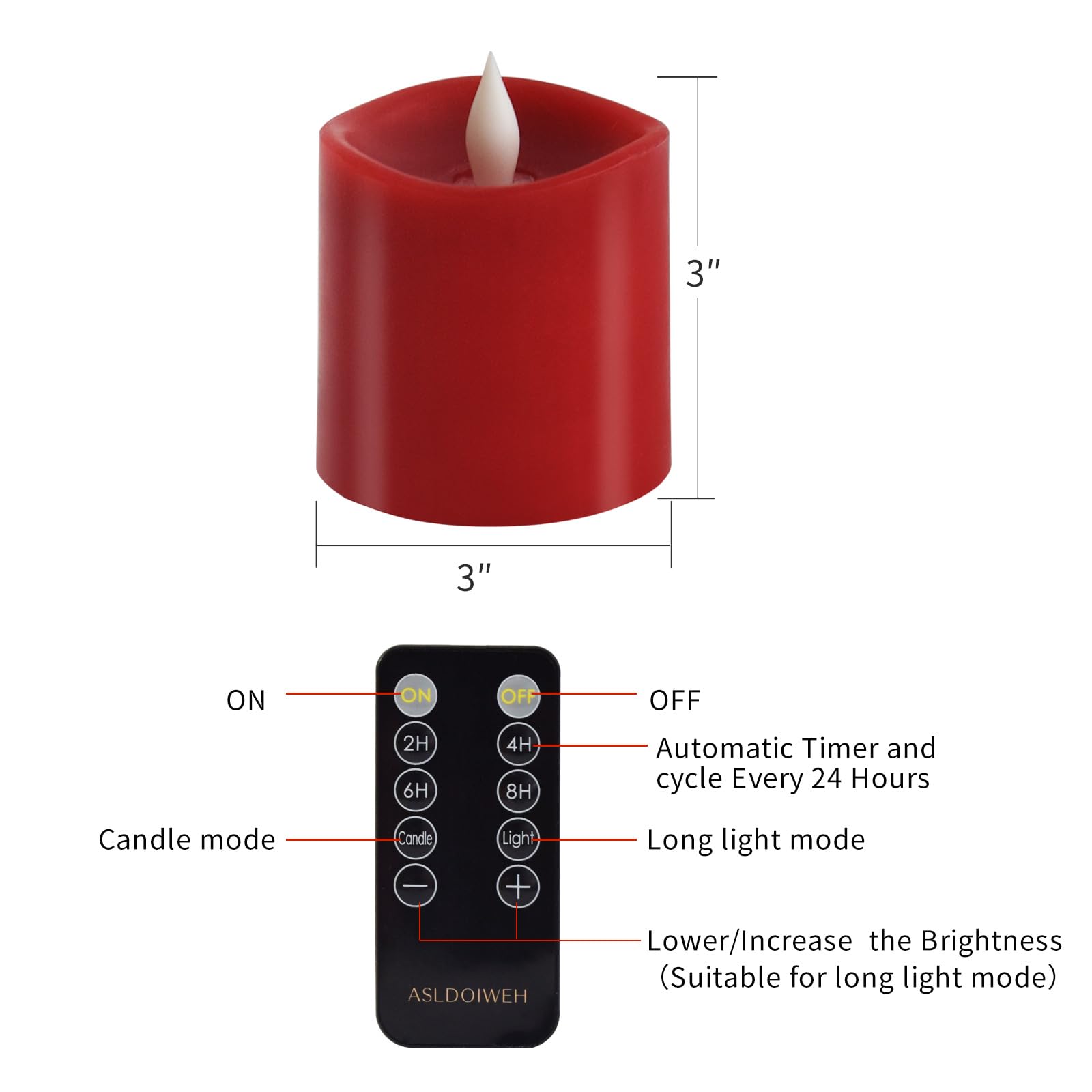 Asldoiweh 3X3 Flickering Flameless Candles Set Of 1, 2Aa Battery Life 600 Hours Battery Candles Flickering With Timer, 3 Inch Fl