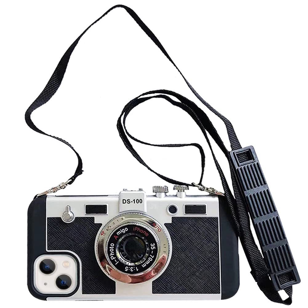 Yatchen Emily In Paris Phone Case For Iphone 13 Pro Cute 3D Vintage Camera Phone Case With Lanyard Adjustable Shoulder Strap Uni