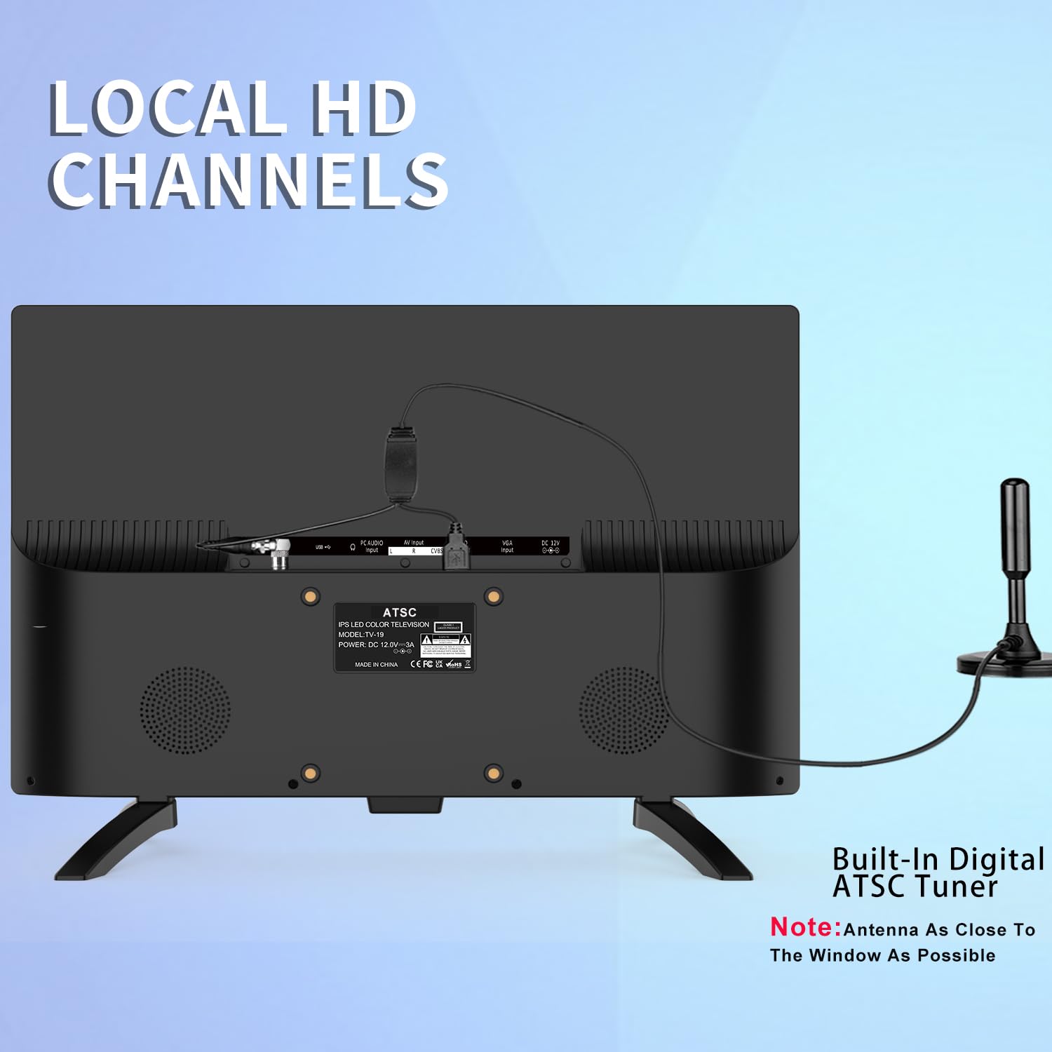 Feihe 19 Inch Tv, Fhd Led Flat Screen Tv 1080P Ips Display W/Digital Dual Tuners Atsc/Hdmi/Vga/Av/Usb, 12 Volt Rv Tv Built In Du