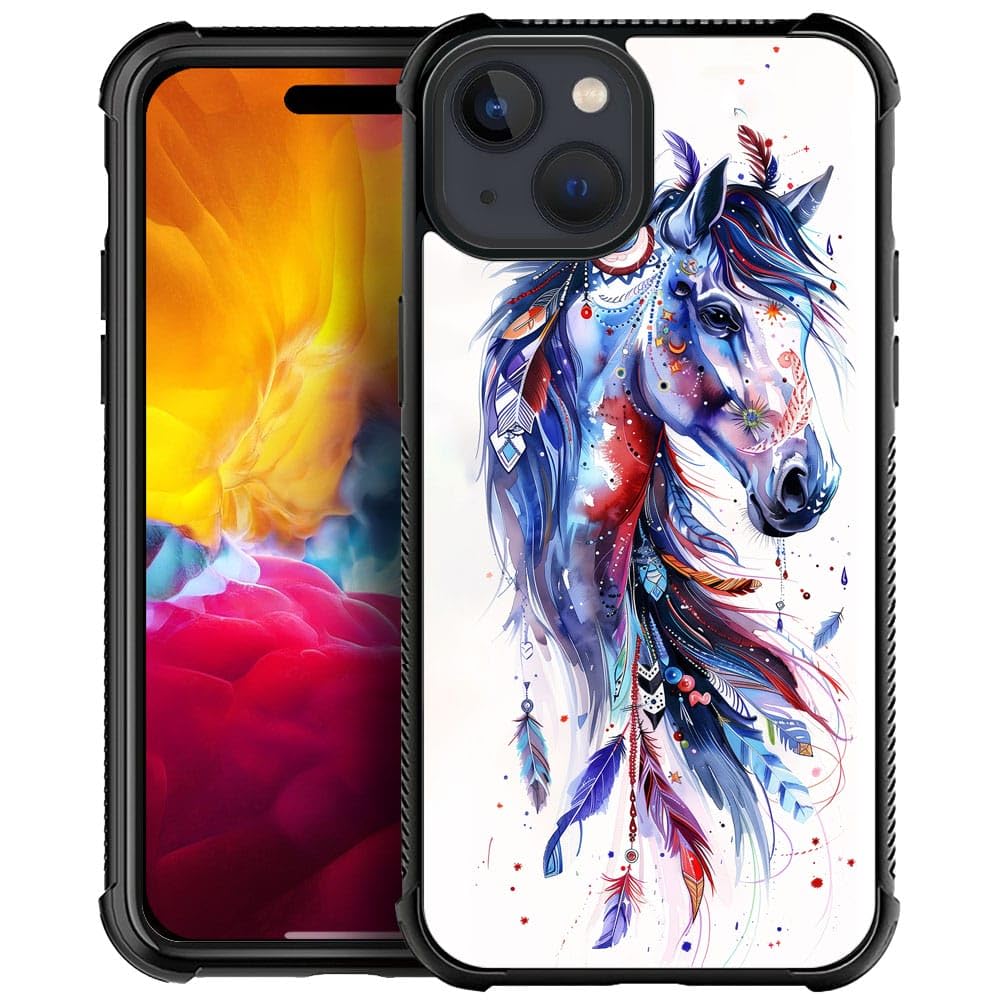 Carloca Compatible With Iphone 15 Case,Drawing Sketch Rainbow Horse Art Fashion Pattern Design For Girl Shockproof Anti-Scratch 