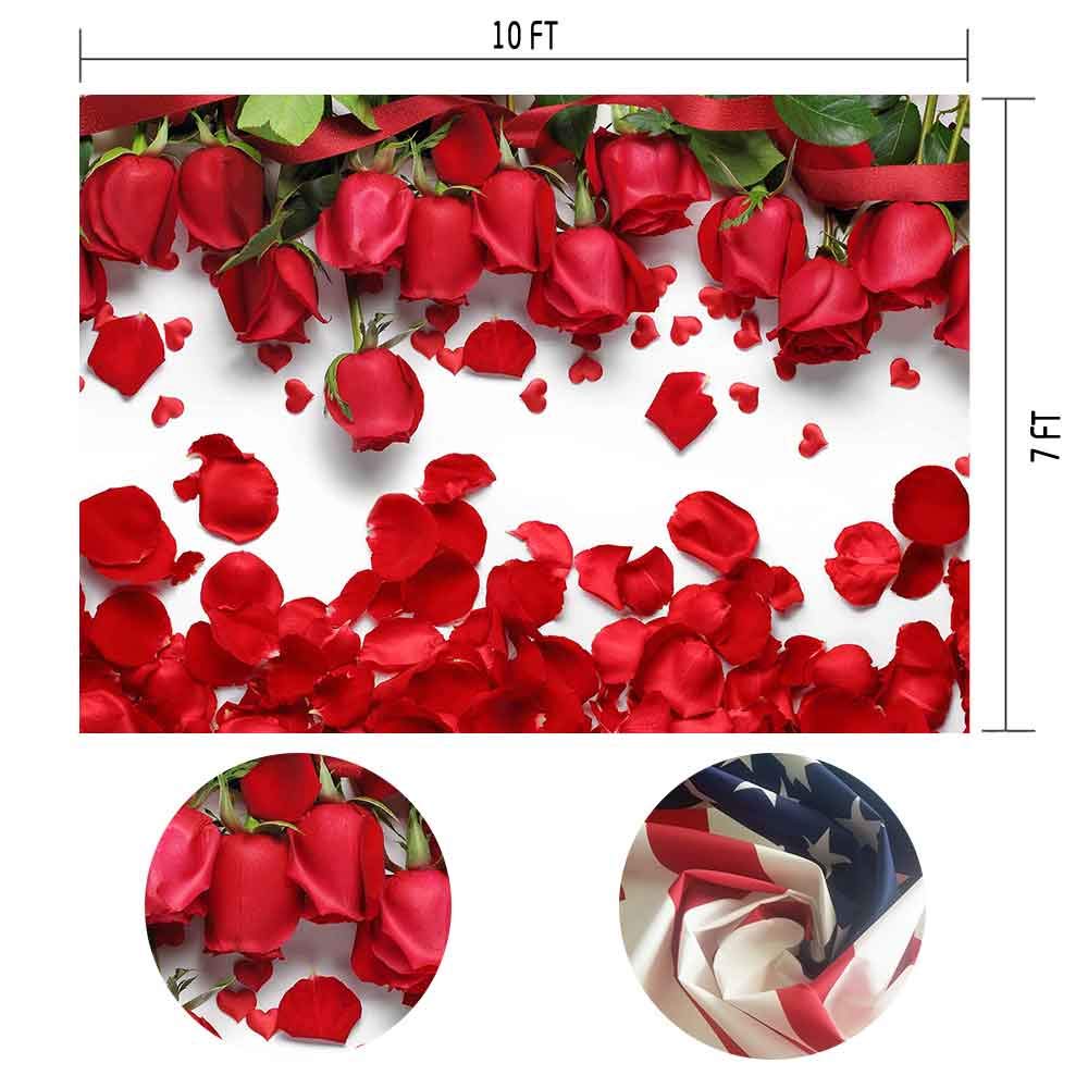 Mtmety 10X7Ft White Background Romantic Red Rose Petals For Sweet 16 Party Photo Booth Props Backdrop Lfme403