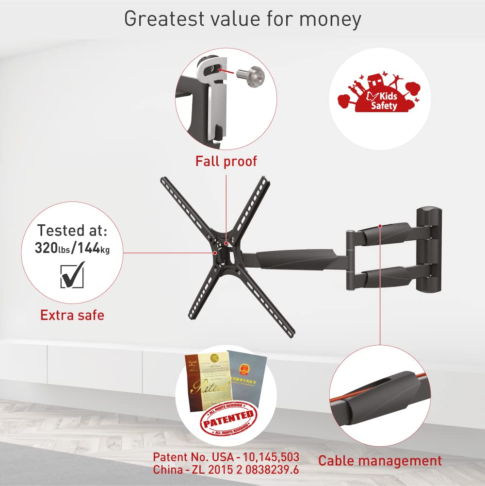 Barkan 30'' Long Tv Wall Mount, 13 65 Inch Full Motion Articulating   4 Movement Flat/Curved Screen Bracket, Holds Up To 80Lbs, Extremely Extendable, Fits Led Oled Lcd