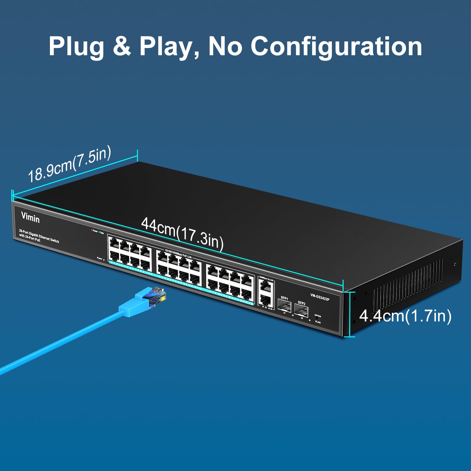 Vimin 24 Port Gigabit Poe Switch With 2 Uplink Gigabit & 2 Sfp Ports, 24 Port Ethernet Poe Switch Unmanaged W/ 320W High Power,